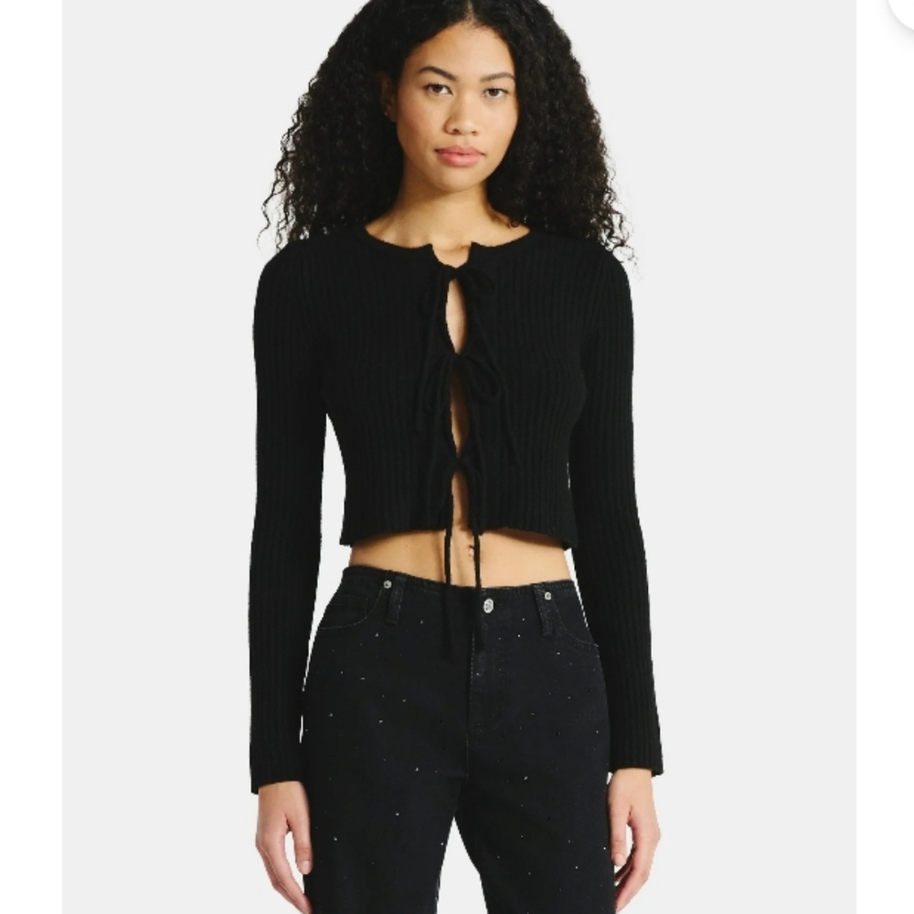 NEW Nobo Blk Bow Tie Ribbed Cardigan Sz M